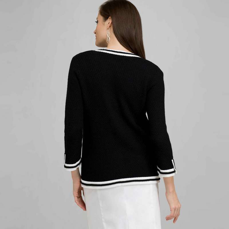 3/4 Sleeve Cardigan, Black & White, large image number 1